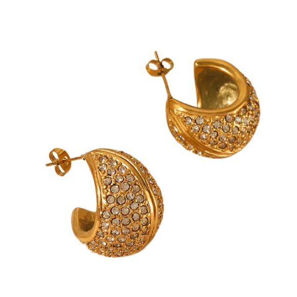 Heavy Rhinestones 1/2 Hoops Earrings - Picture 1 of 2